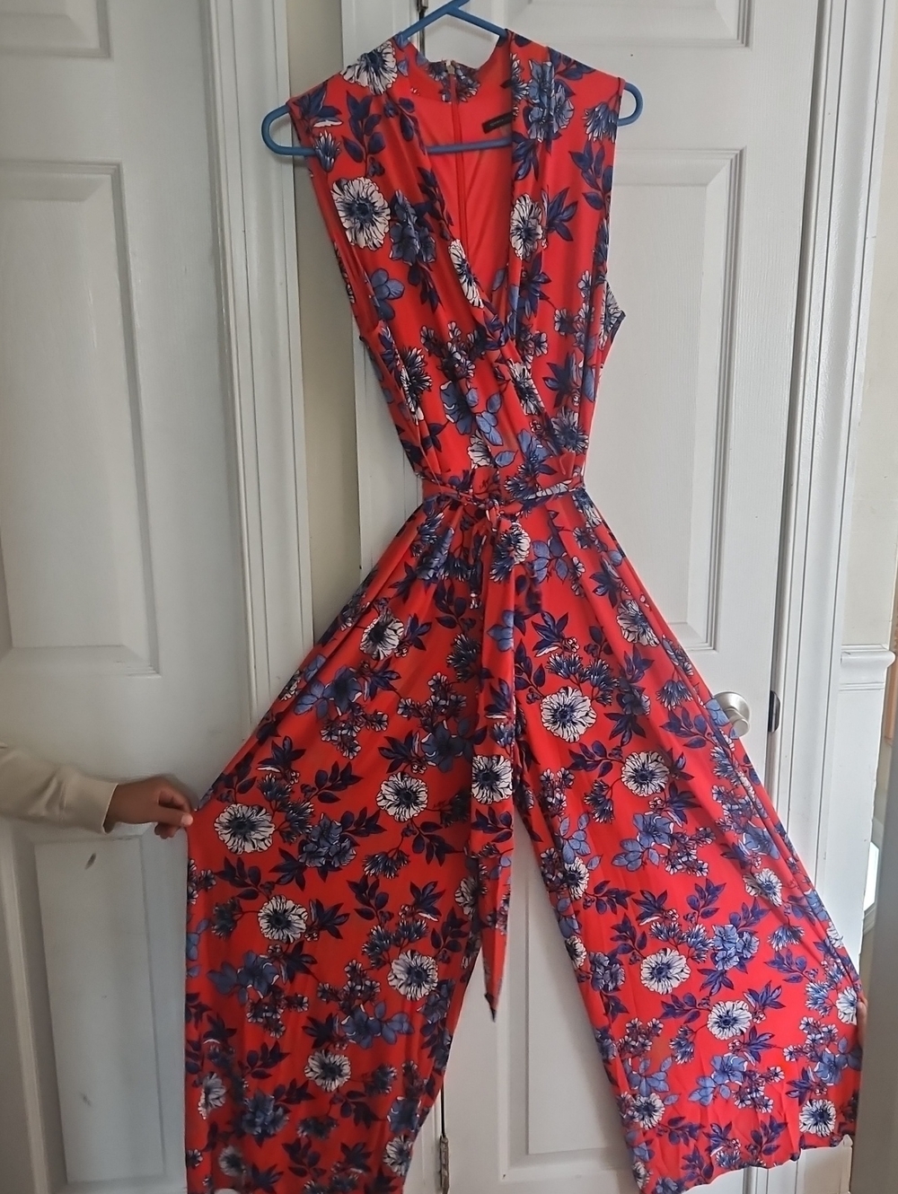 Tommy Hilfiger Red Floral Sleeveless Wrap Jumpsuit
